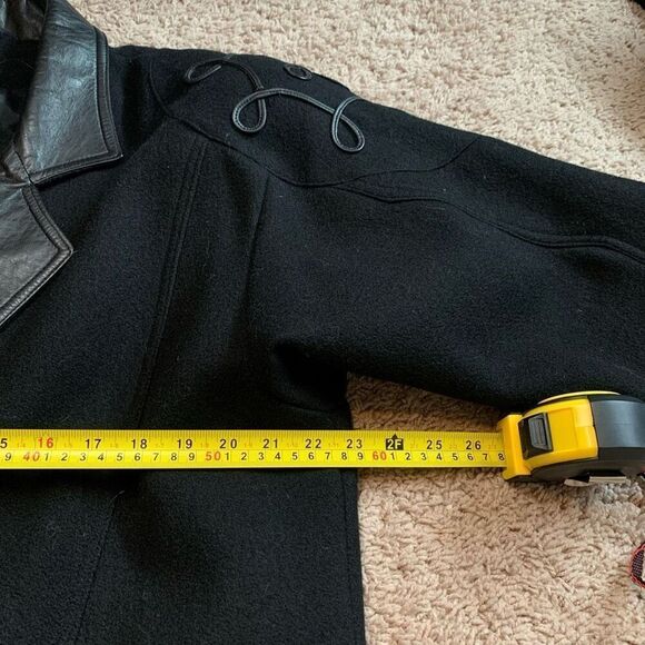 Vintage Black 80s Wool Leather Patch Bomber Western Coat Medium Large - Picture 7 of 8